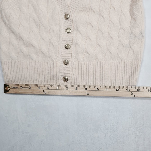 J.Crew Cashmere Cable Knit Sweater Vest Cream Gold Crest Button V-Neck XS - Picture 7 of 15